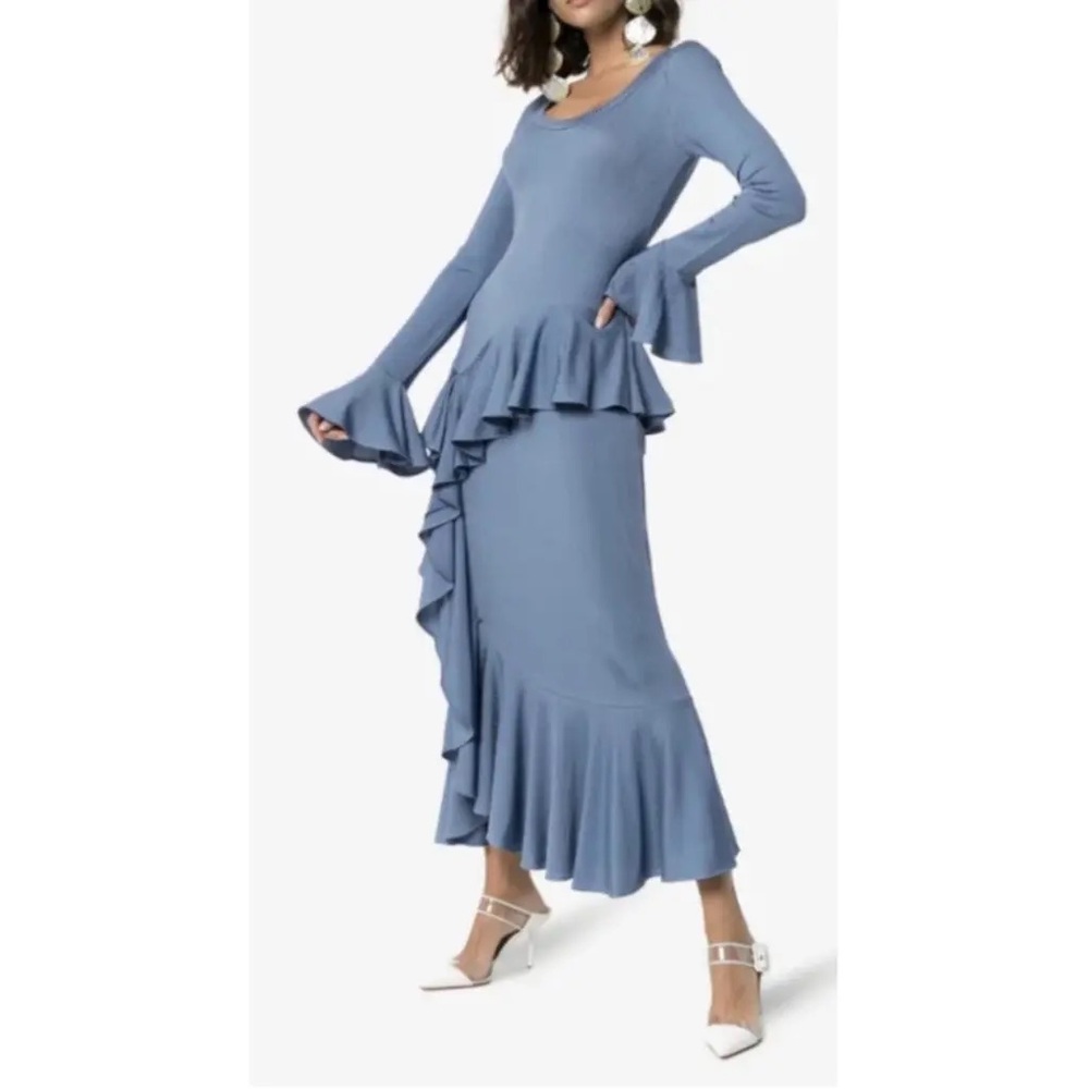 ERDEM Long Sleeve Blue Ruffle Dress
